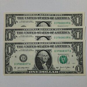 3 ($1) Dollar Bills Uncirculated Sequential (EACH SLEEVED) - Series 2021 (B193)